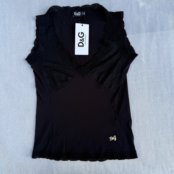 Dolce & Gabbana Lace Y2K 90s Vintage Black Wife Pleaser Tank Top‎ Shirt Size S - Picture 4 of 12